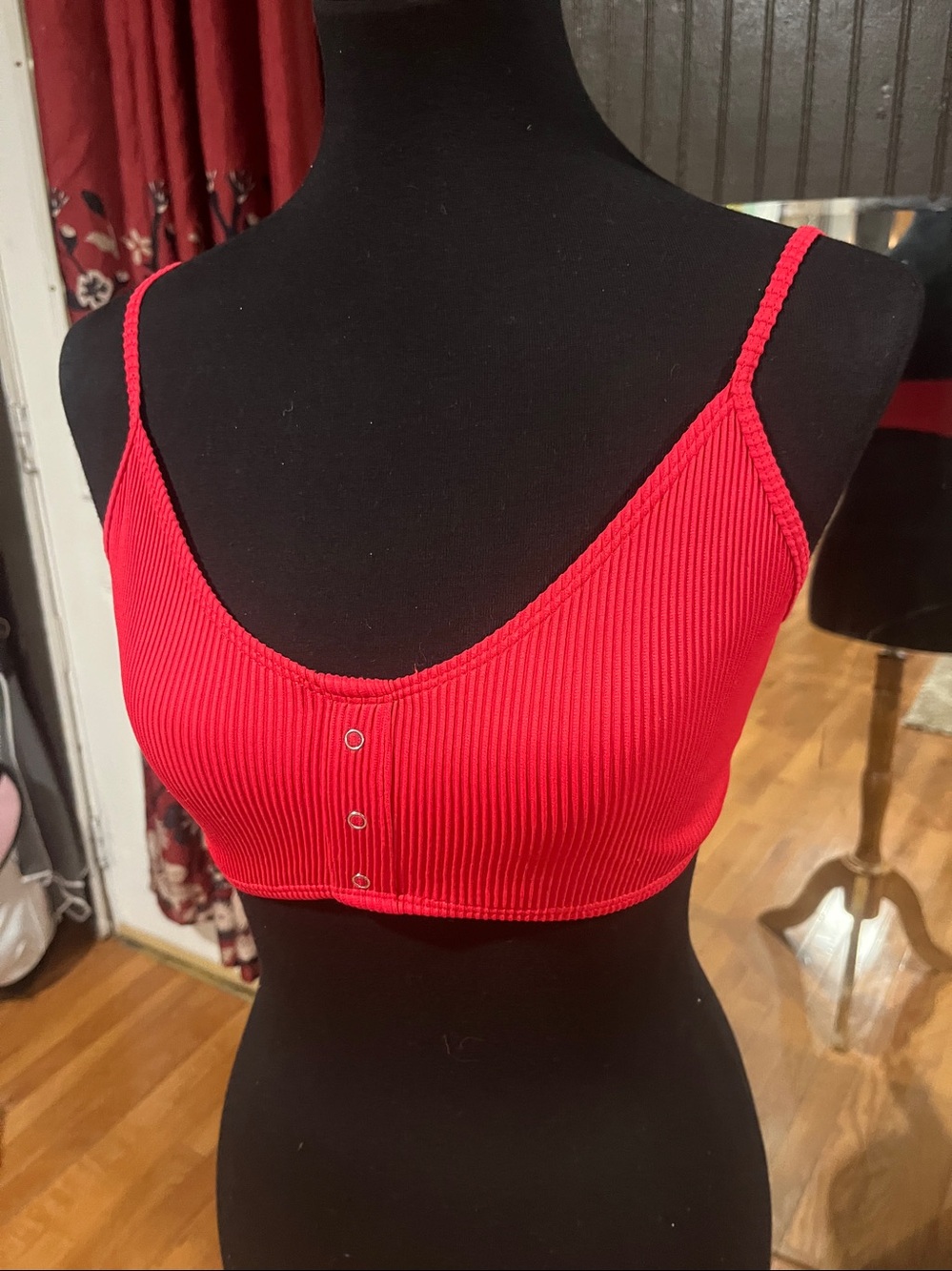 Red Ribbed Bralette with Front Snap